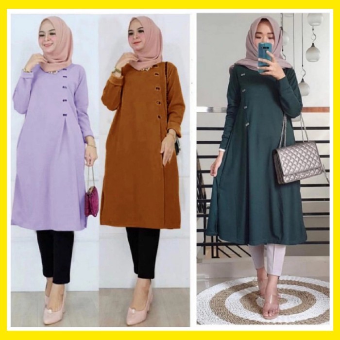 A01 TUNIK KAOS WANITA MUSLIM DRESS LENGAN PANJANG CASUAL TERBARU MURAH - Pink panjang adem