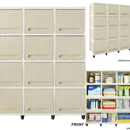 Terlaris Lemari Plastik Club Flip Triple Susun 4 Cream Lemari 12 Pintu