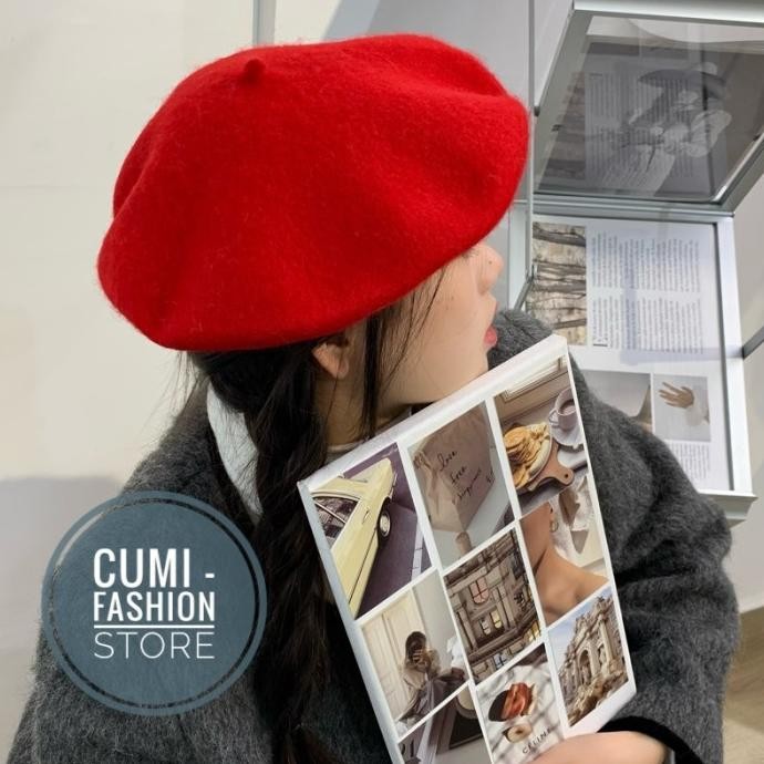 Topi Baret Topi Pelukis Wanita Topi Seniman Import Merah DS