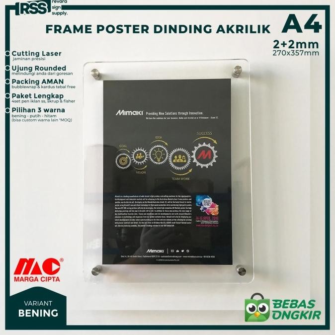 Frame Poster Akrilik A4 / Bingkai Piagam A4 / Acrylic Foto Dinding A4