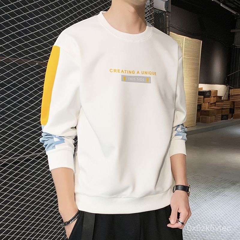 Pakaian Pria, Pria Longgar Kasual Leher Bulat Lengan Panjang T Baju Kaos
