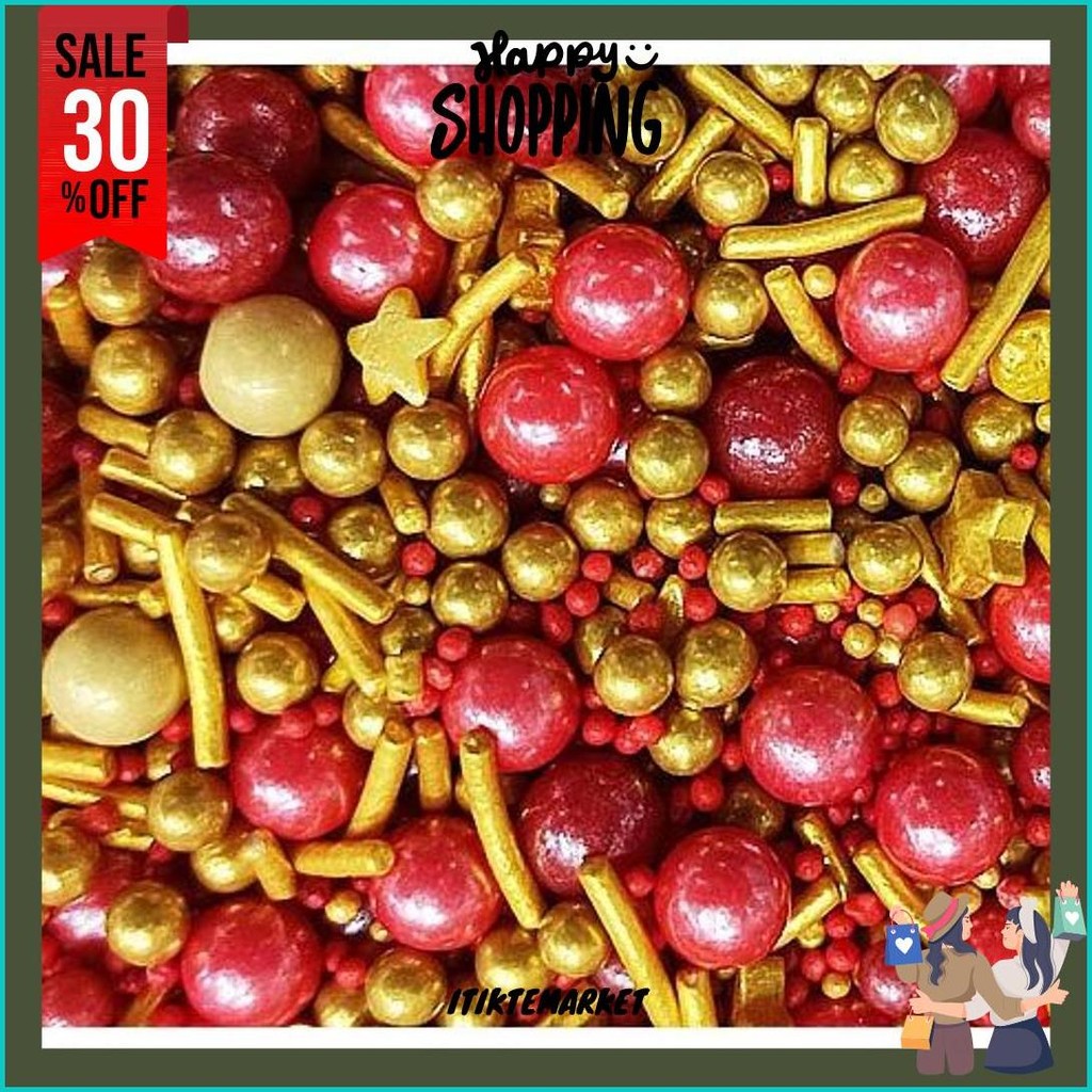 

Sprinkle Merah Emas Red Gold Golden Mutiara Dekorasi Hiasan Kue Imlek Tahun Baru Wedding Pernikahan Cod