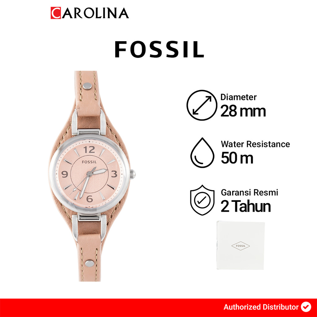 Jam Tangan Wanita FOSSIL Carlie ES5213 Cream Dial Nude Pink Leather Strap