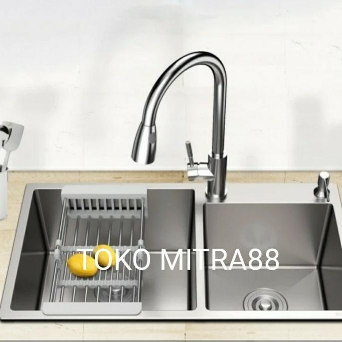 

PROMO KITCHEN SINK 8245 STAINLESS SUS 304 KOMPLIT SET KRAN FEXSIBEL