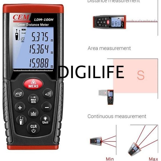 Laser Distance Meter CEM LDM100H Range Finder Digital LDM-100H Measure