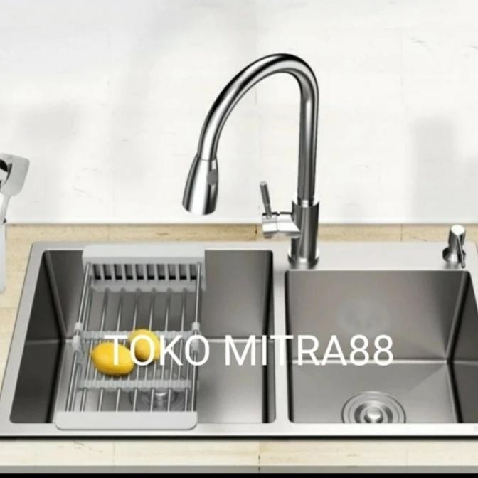 

PROMO KITCHEN SINK JKM 8245 STAINLESS KOMPLIT SET KRAN TARIK PANAS DINGIN