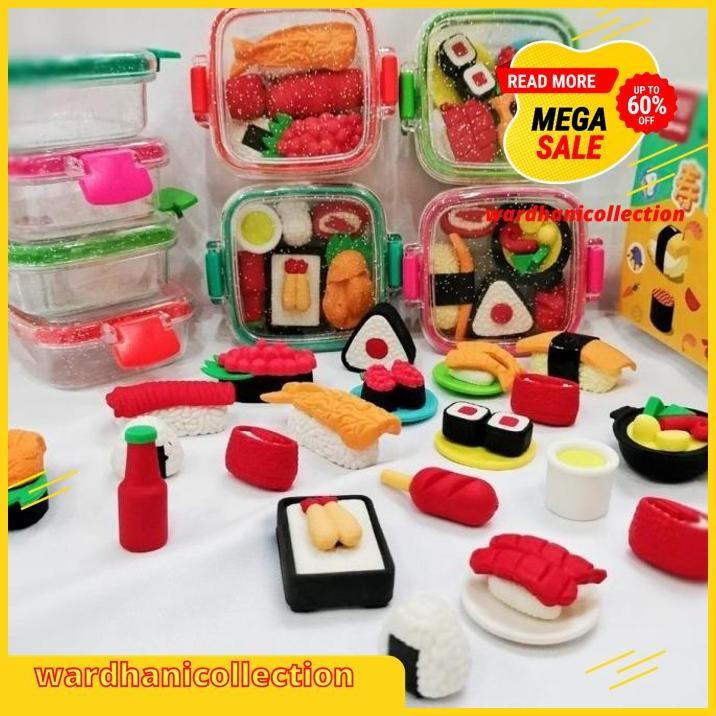 

PENGHAPUS SUSHI SET BOX / ERASER KAWAII KARET MAINAN KOTAK AKSESORIS BEST PRODUK !!