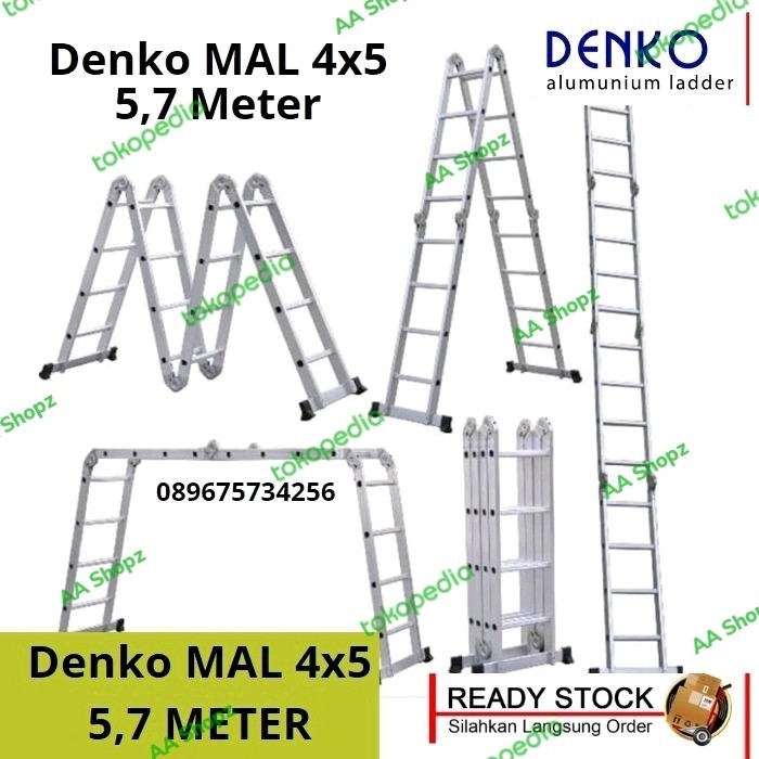 DENKO MAL 4x5 STEPS 5,7 M TANGGA LIPAT ALUMUNIUM DENKO MULTIPURPOSE