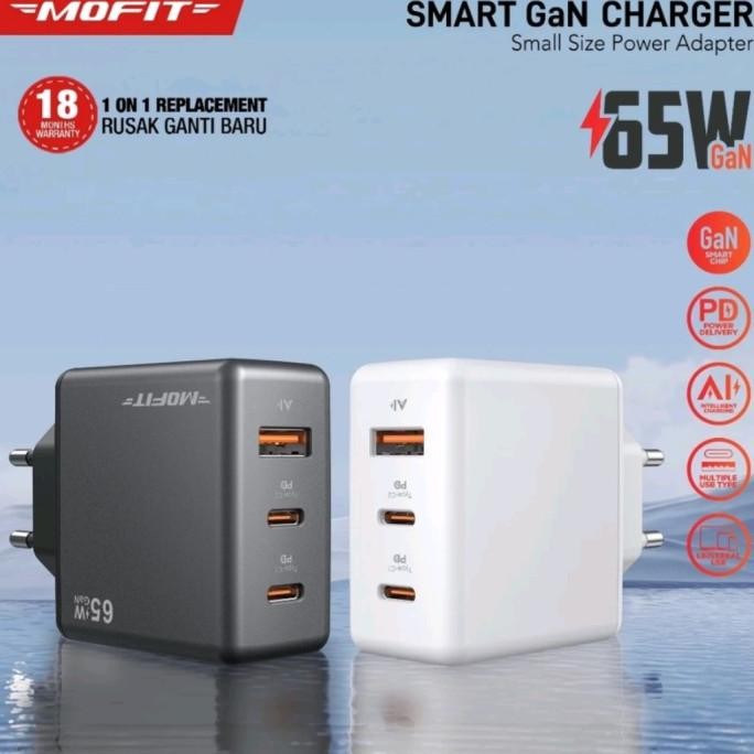 TERMURAH - MOFIT CPD65 GaN PD65Watt C+C+A Super Fast Charging Adaptor