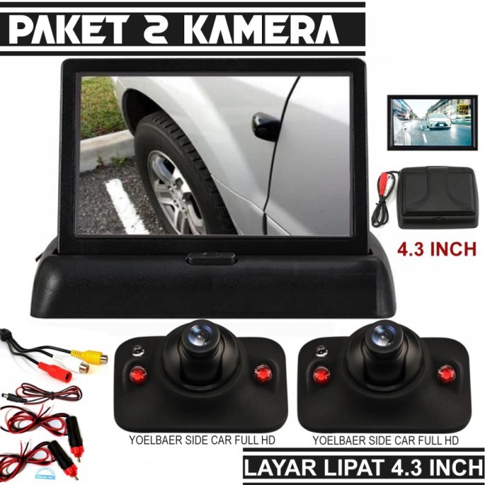 Paket kamera samping mobil kamera spion kanan kiri dan layar 4.3 inch