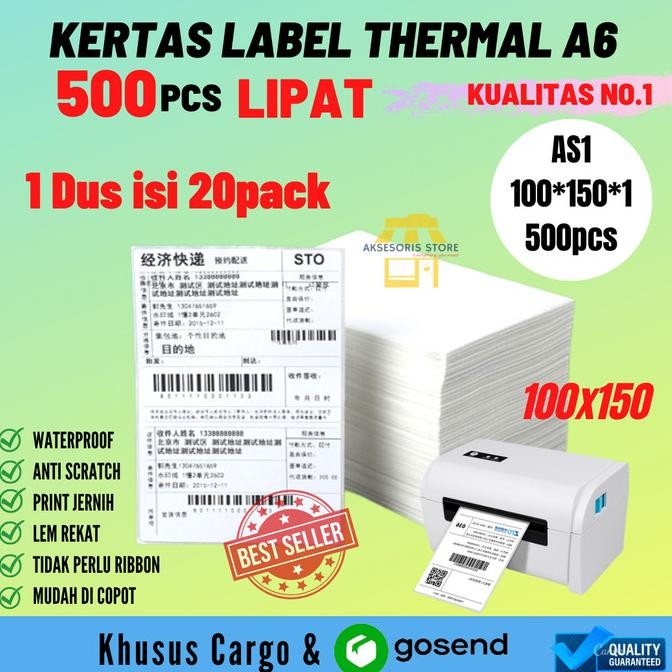 

TERMURAH - KERTAS THERMAL A6 LABEL STIKER BARCODE 100X150 500PCS PERDUS ISI 20PAK