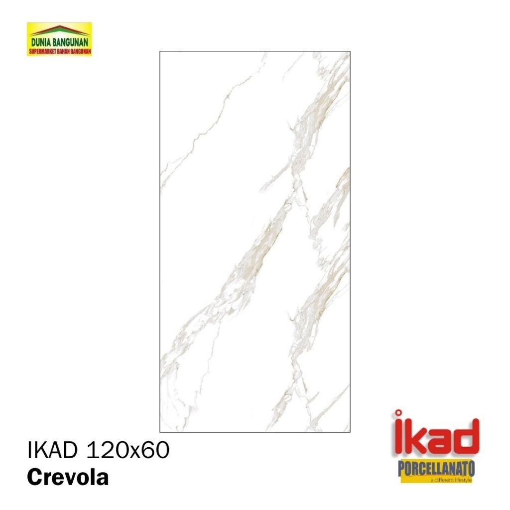 Granit 60x120 IKAD Crevola Granit Lantai Motif Putih Corak Abu Glossy / Granit Dinding / Granit Meja