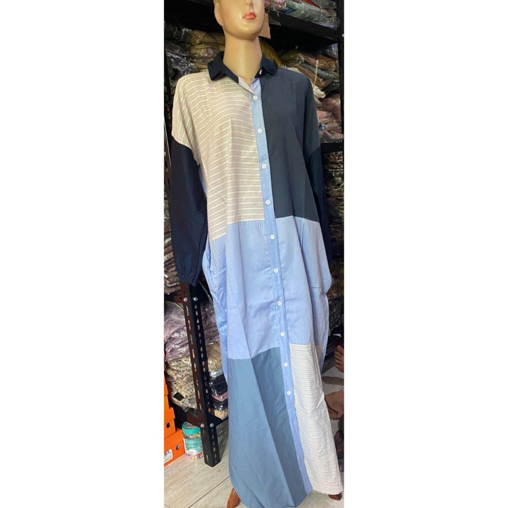 Gamis Wanita Motif Garis Kotak