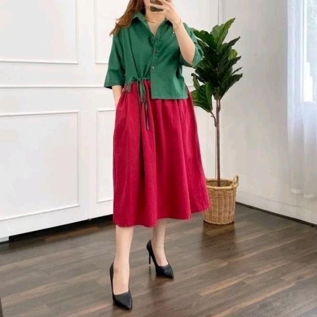 Dress natal wanita dewasa hijau merah