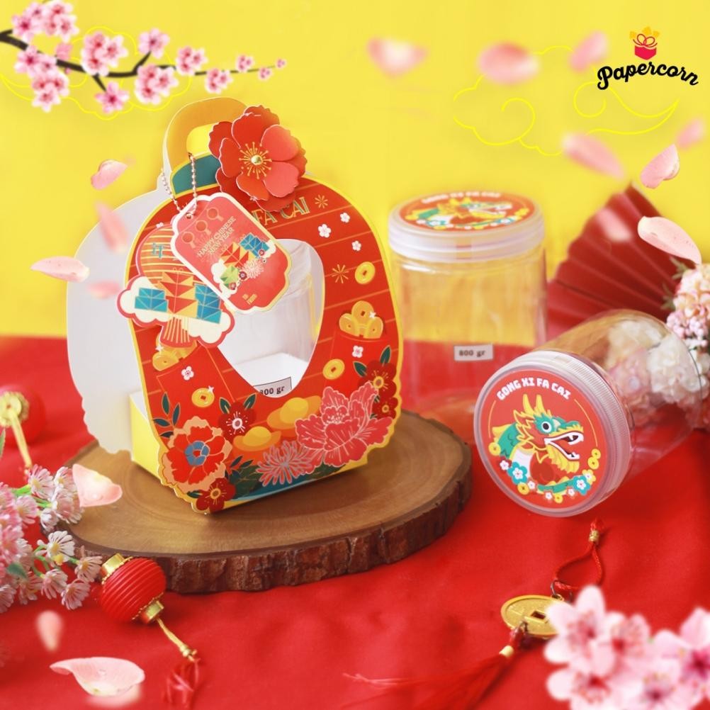 

10 Pcs Box Hampers Imlek - Lantern Muat 1 Toples Jar 600 & 800 Ml Cod