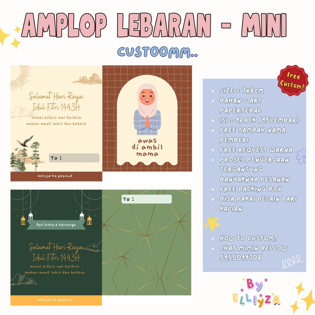 

GHT CUSTOM Amplop Lebaran Lipat 2025| Amplop THR | Amplop Idul Fitri | Amplop Uang | Amplop Custom Nama | Angpao Lebaran Mini Size 7x8cm