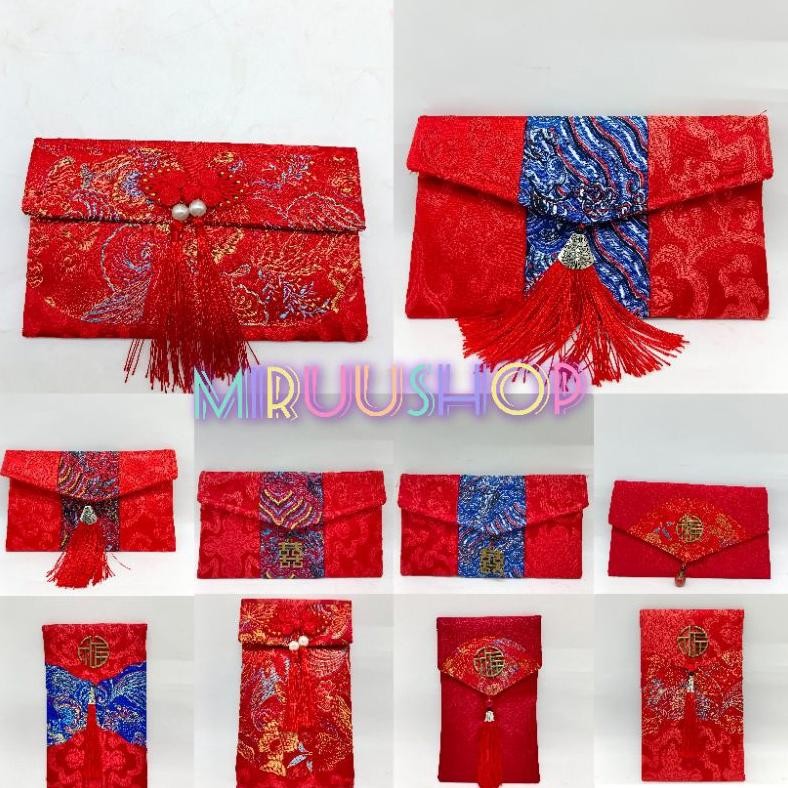 

GHT Angpau angpao kain shuangxi sangjit imlek fu hoki premium high quality warna merah