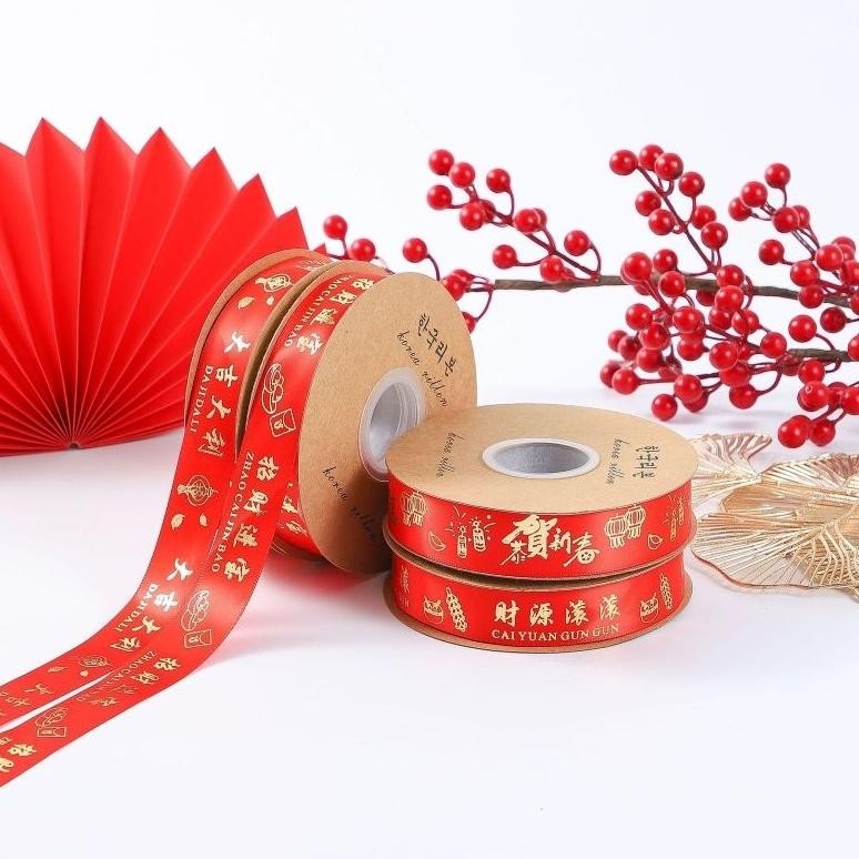 

1 Roll Pita Fu Sincia Satin 2.5Cm Pita Imlek Cny Mewah 10M / 22M Terlaris