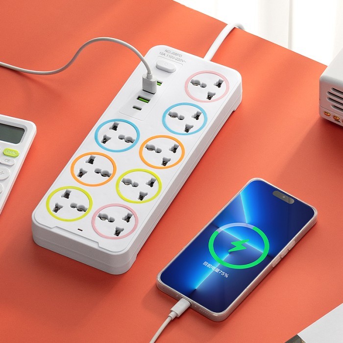 HEMAT Eight Port 3 USB 1 Type C Colokan Kabel Listrik Stopkontak Kabel Sambungan Kabel