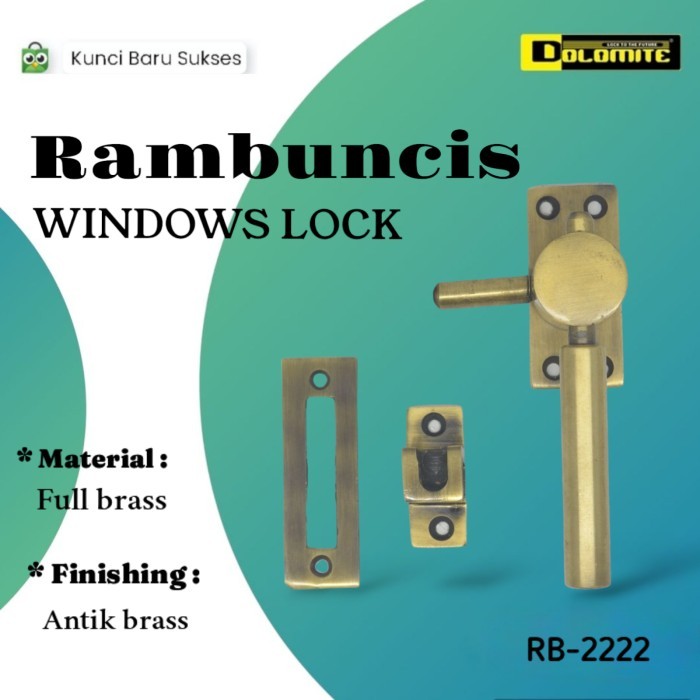 Rambuncis grendel jendela Dolomite kuningan antik