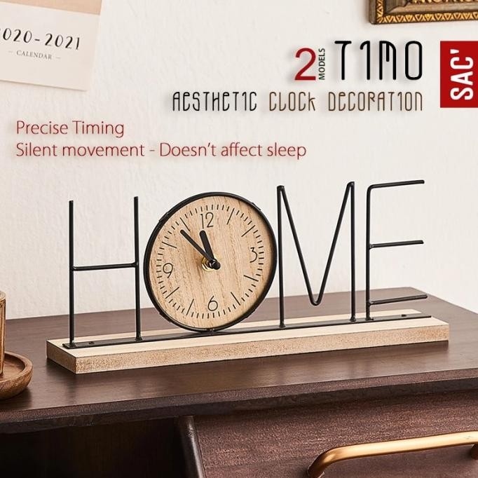 

TIMO Aesthetic Wood Clock Jam Meja Duduk Kayu Frame Besi Unik Estetik B77S