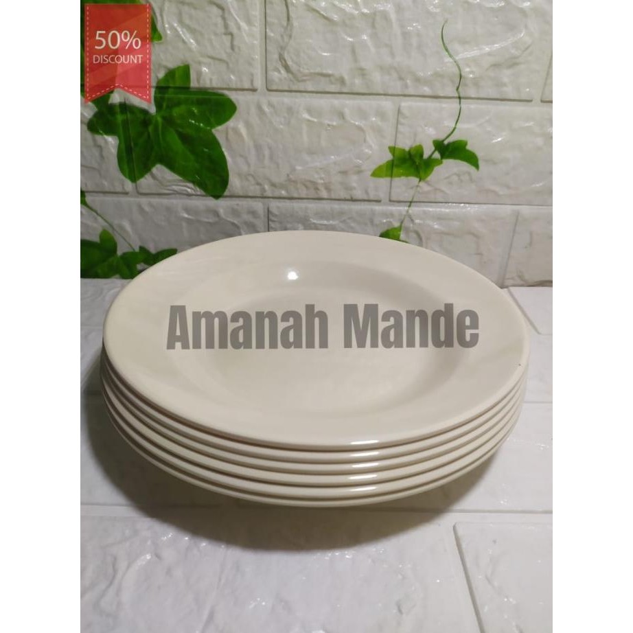 1 Lusin | Piring Makan Melamin Warna Cream - Piring Makan BS66