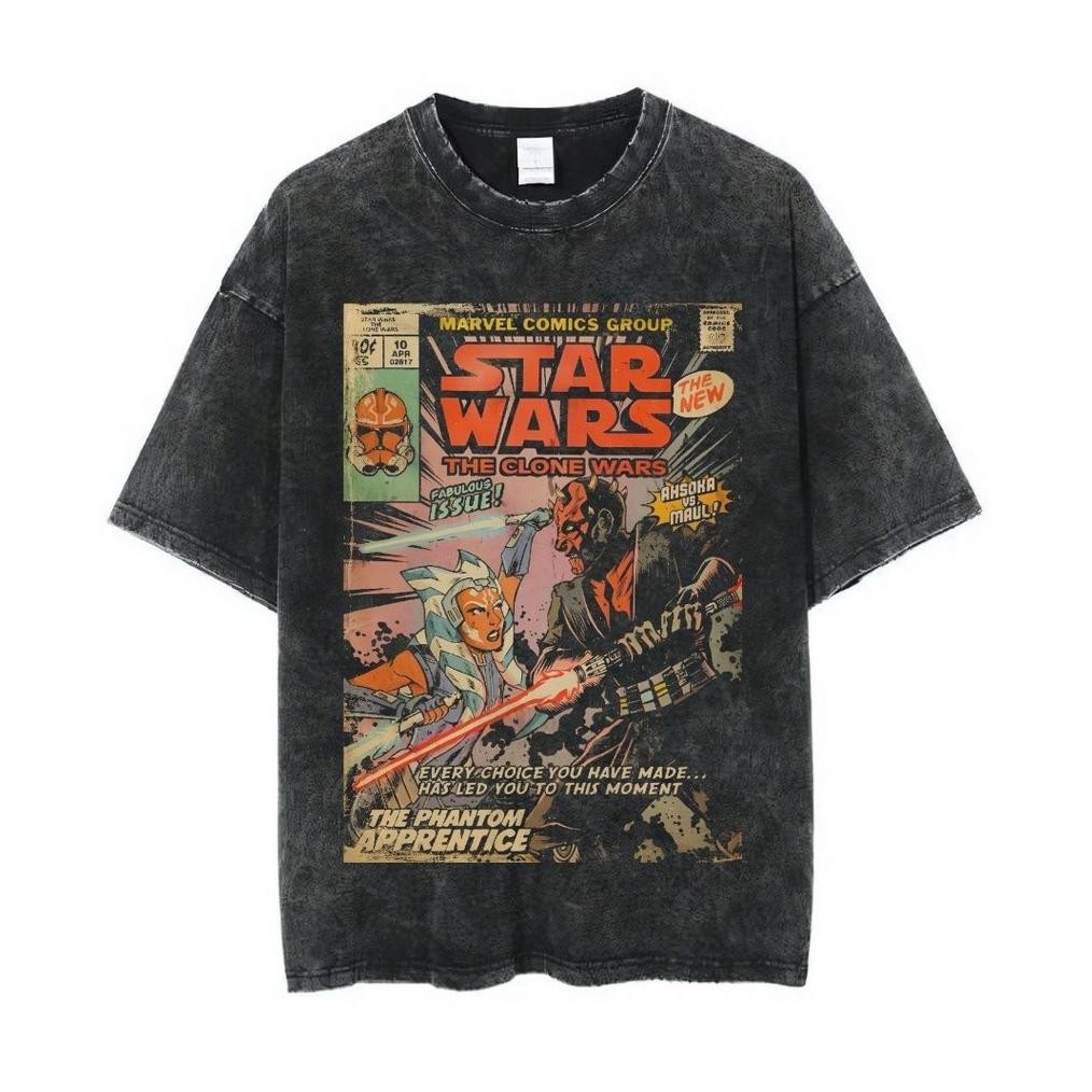 Terbaru Psycho Crucify "Star Wars The Clone Wars" Oversized T-Shirt Stone Wash Kaos Star Wars Kaos K