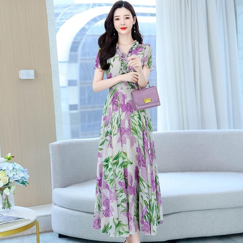 CR - 2409 - OOTD korean style dress motif bunga korea dress kondangan simple elegan TERLARIS