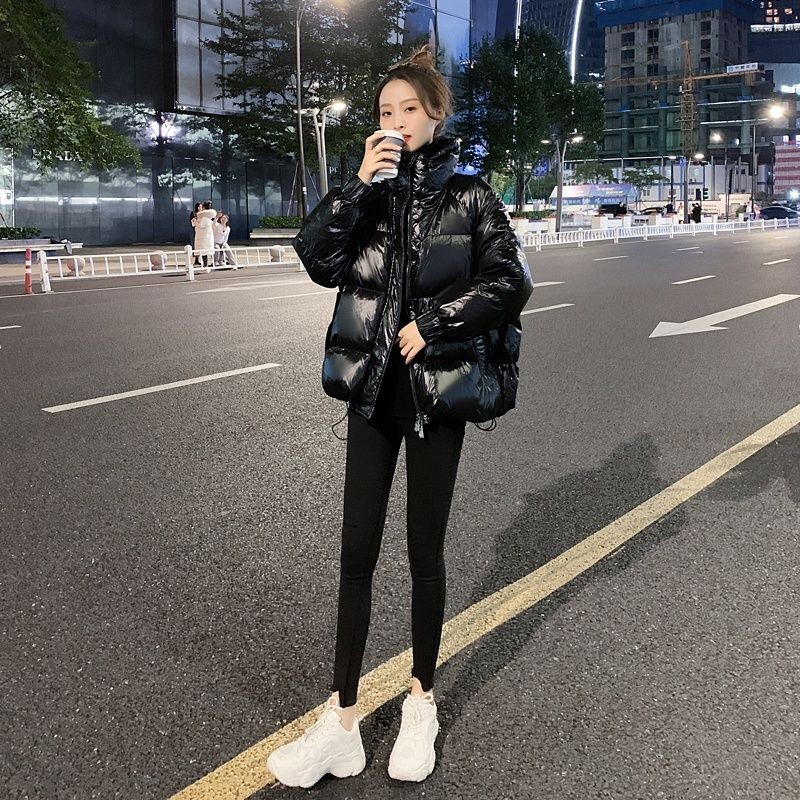 

Black Glossy White Duck down Jacket Women's Short