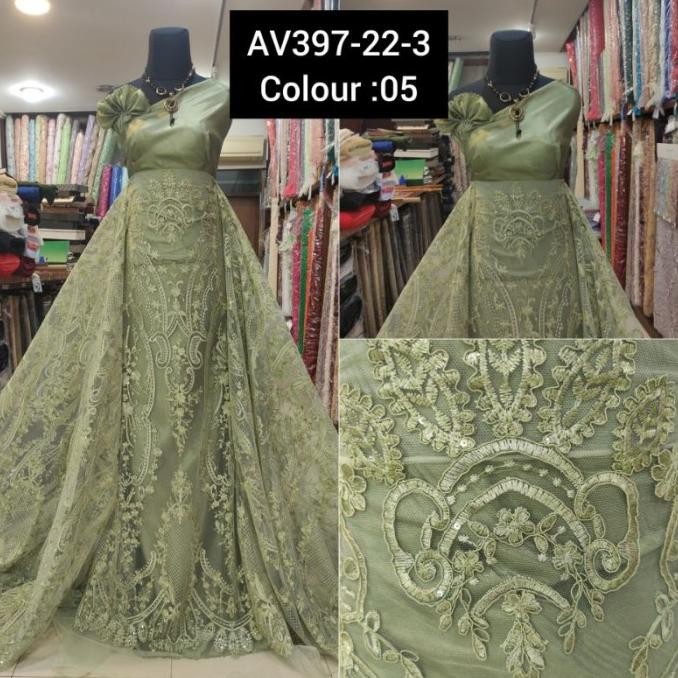 @#@#@#] Kain Tile Brokat Etnik Payet Batu Akar Bridal AV397-22-3 Sage green