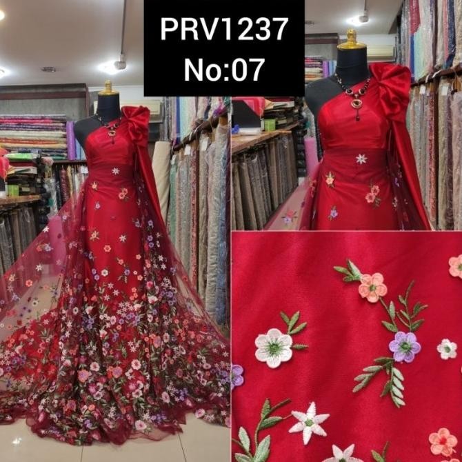 """] kain Tile Brokat 3D Bunga Valentino Garden PRV1237 No:Maron