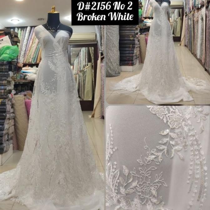 {{{{}}] Kain Tile Brokat Aplikasi 3D Payet Akar Broken White D#2156 No 2