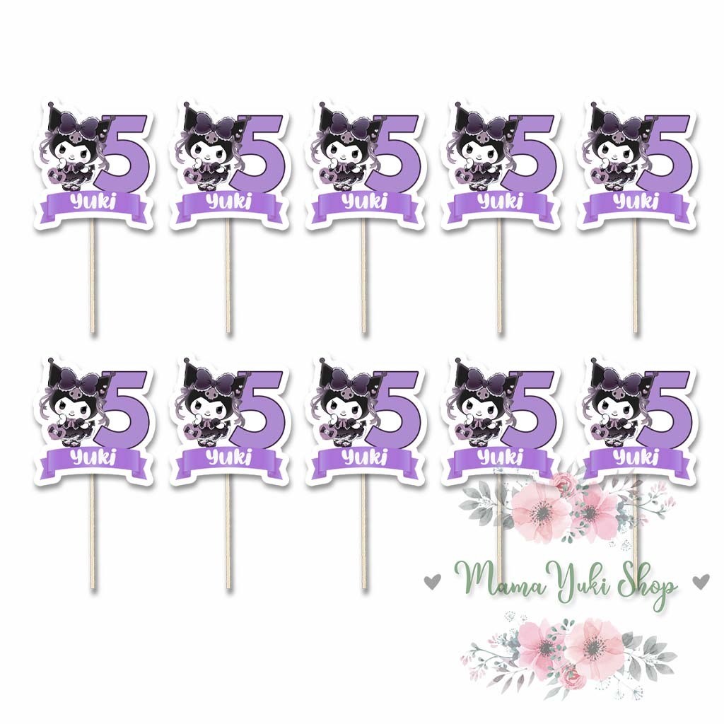 Topper Cake Cupcake Costum NAMA dan UMUR KUROMI CUPCAKE