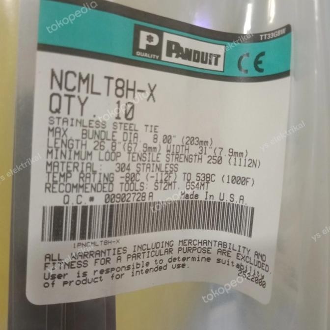 

BEBAS ONGKIR - Ties Stainless Panduit 70cm NCMLT8H-X / Kabel Tis Besi Panduit