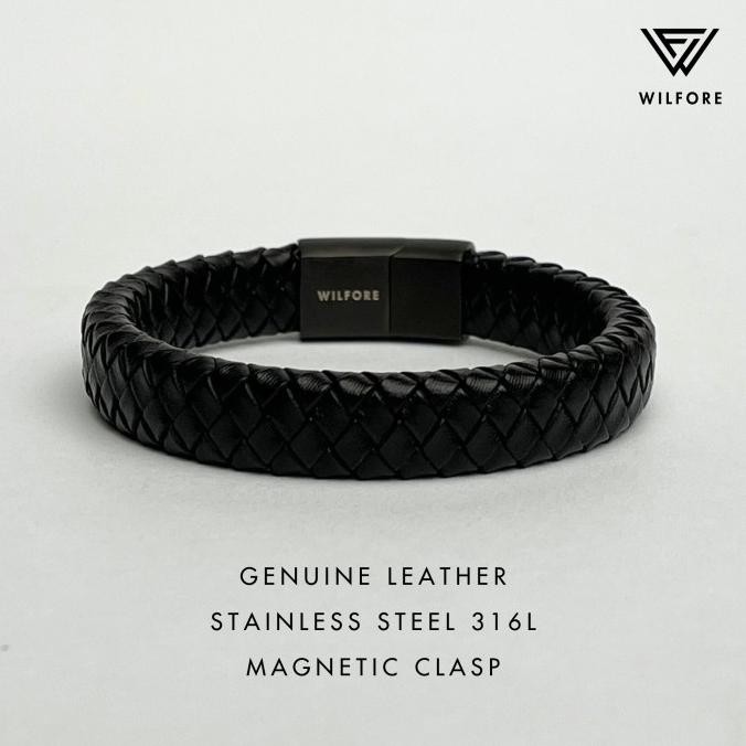 ori - gelang kulit pria hitam magnet premium leather original - wilford alpha