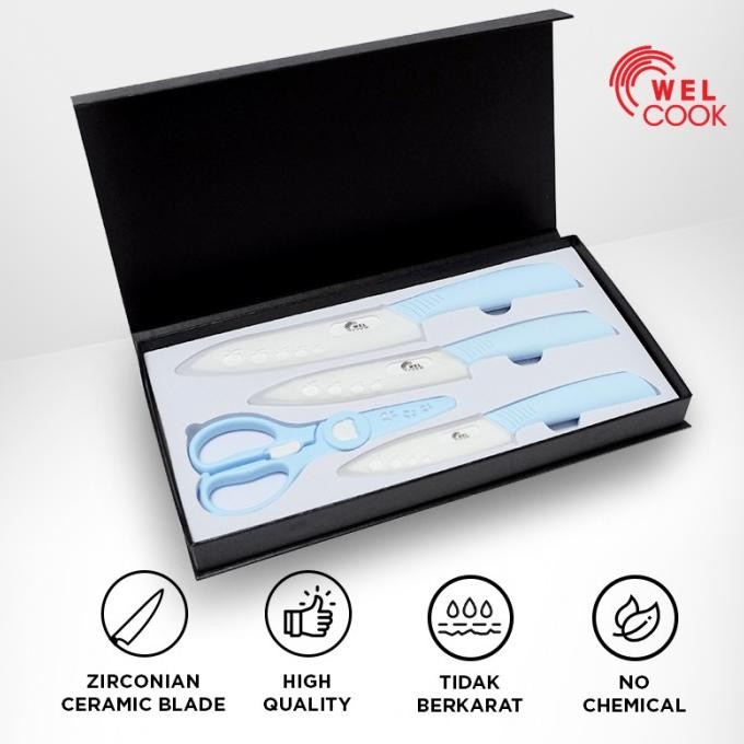 

Berkualitas Welcook Ceramic Knives Pisau Dapur Set 4 Pcs - Blue