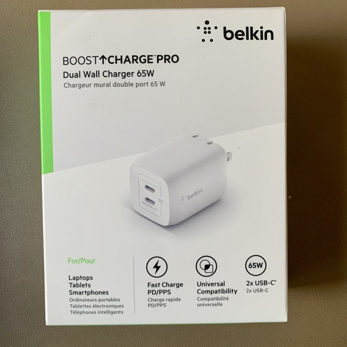 Belkin BOOST CHARGE PRO Dual 2 USB C GaN Wall Charger PD3 65W Macbook