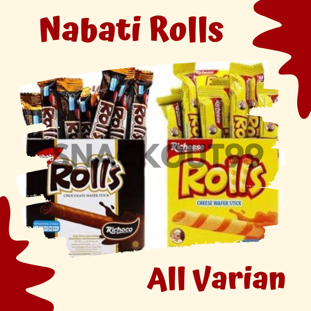 

Rolls Nabati Box Wafer Keju dan Cokelat 8 Gram Isi 20 Pcs