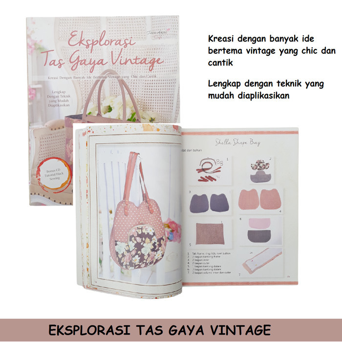 

Buku Kreasi Craft Populer EKSPLORASI TAS GAYA VINTAGE cantik bonus CD