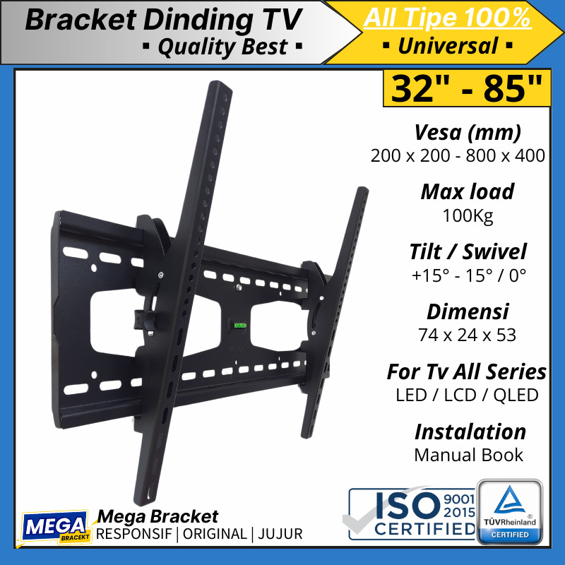 Brecket Braket Bracket Tv 80 75 70 65 60 55 50 43 32 Inch Dinding Tilt Samsung Sharp Sony LG
