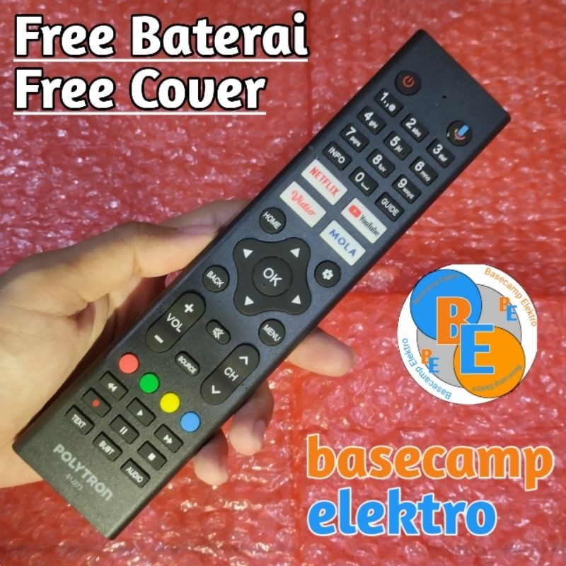 Remote TV POLYTRON Android TV 81J273 Original Asli Free Cover Free Batu Baterai Remot TV POLYTRON