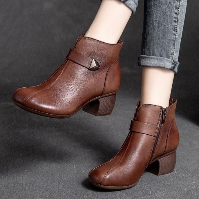 Jual Korea Cantik Kulit Asli Sepatu Martin Boots Wanita Cewek Pdh Kuliah