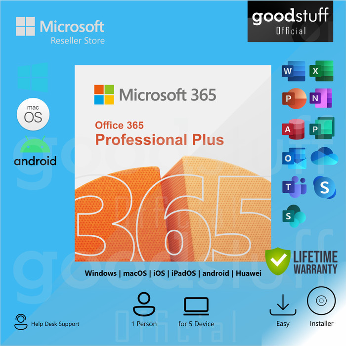 Microsoft Office 365 Original 1 User 5 Device Lifetime Mac/ Macbook/ Win/ iPad/ Tab/ Android