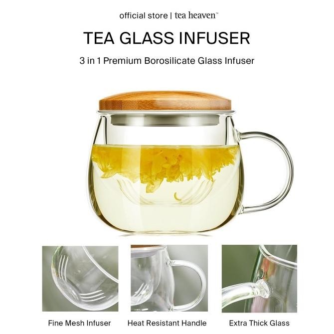 

GELAS SARINGAN TEH GLASS INFUSER MUG PERSONAL TEA MUG 3 IN 1 SIAP KIRIM