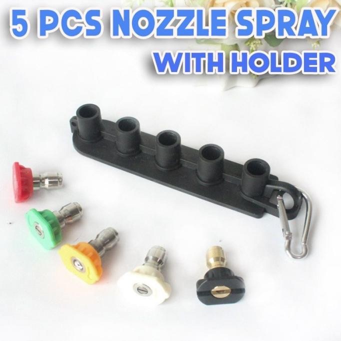 

NOZZLE SPRAY QUICK RELEASE PRESSURE JET CLEANER KEPALA SPRAYER SET 5PCS 1/4 INCH DENGAN HOLDER SIAP KIRIM