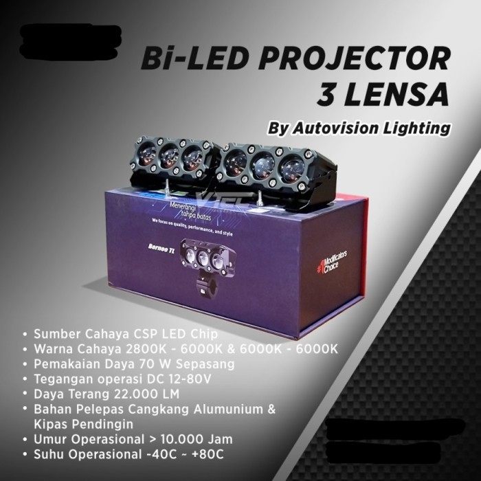 Mini Biled Projector Autovision 3 Lensa 2 Warna 70 Watt