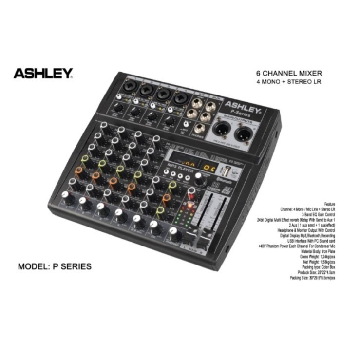 Mixer Ashley P Series 6 Channel Usb Bluetooth Dsp Efek Vokal Original