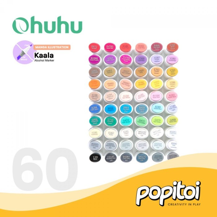 

OHUHU Kaala 60 Colors Dual Tip (Slim Broad & Fine) Alcohol Art Marker