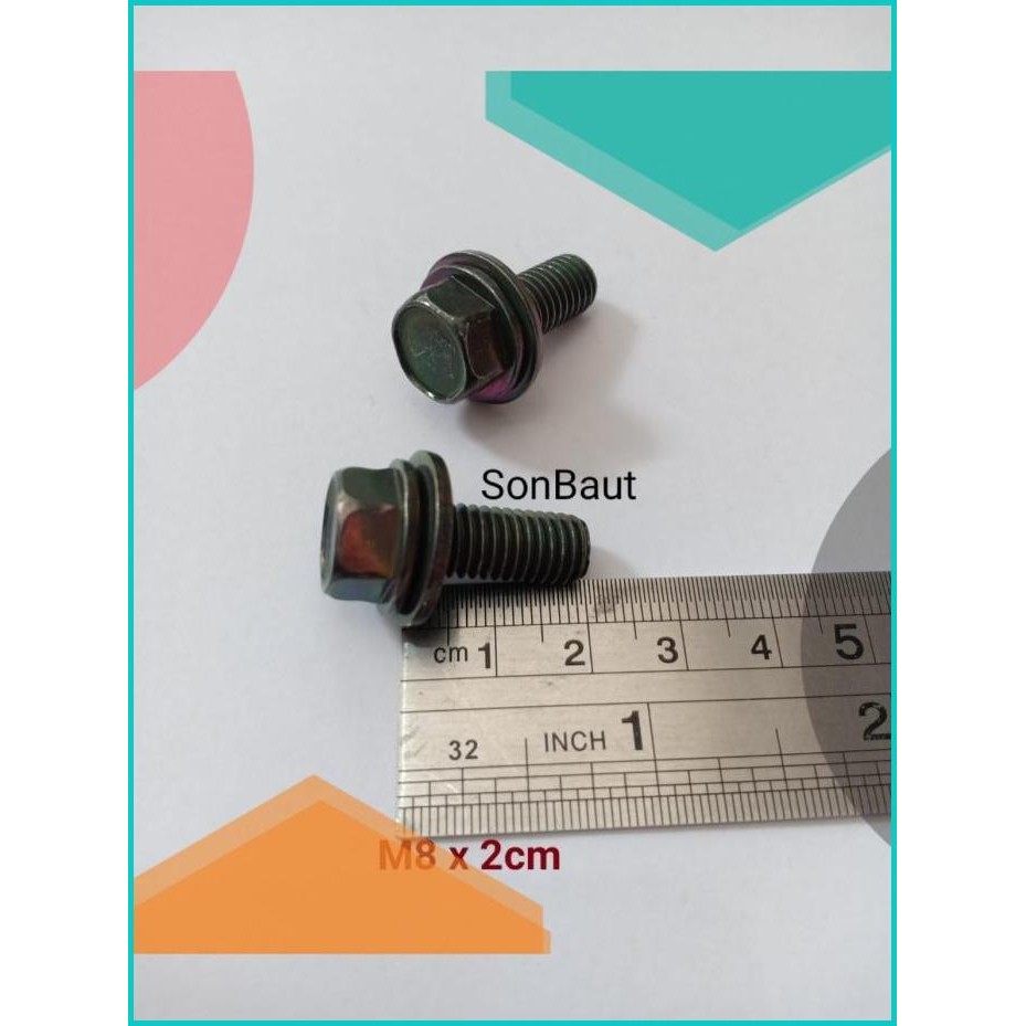 Baut Topi 8x20 Kunci 12 Hitam Flange bolt 2cm 07D35Z4 unik