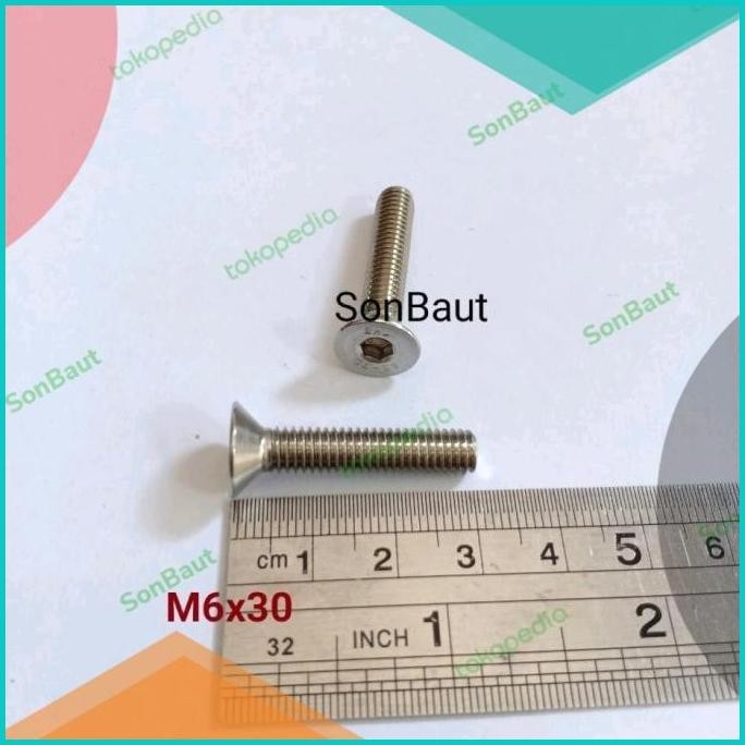 Baut L 10 3cm verseng m6x30 Stainless Stainlis Anti Karat 304 JFL 6x30